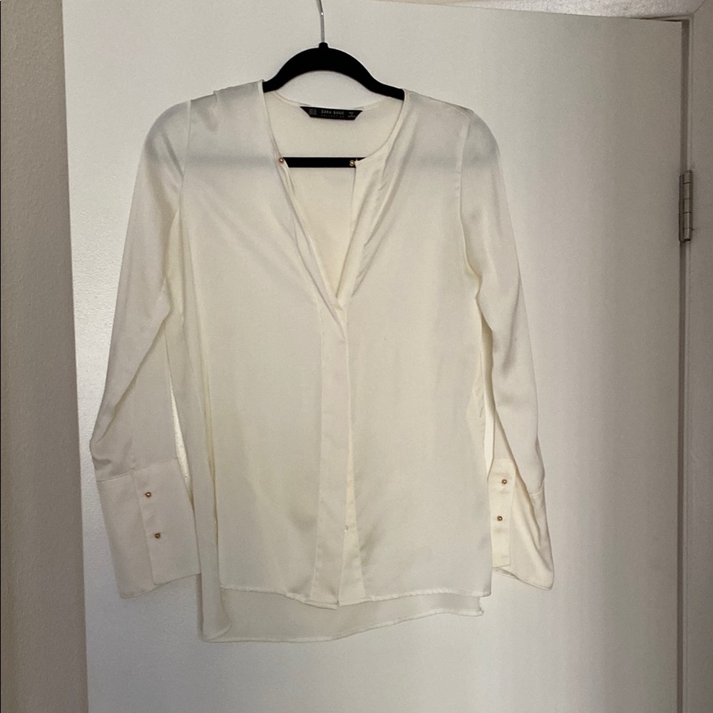 Zara White Long Sleeve Button Down Blouse
